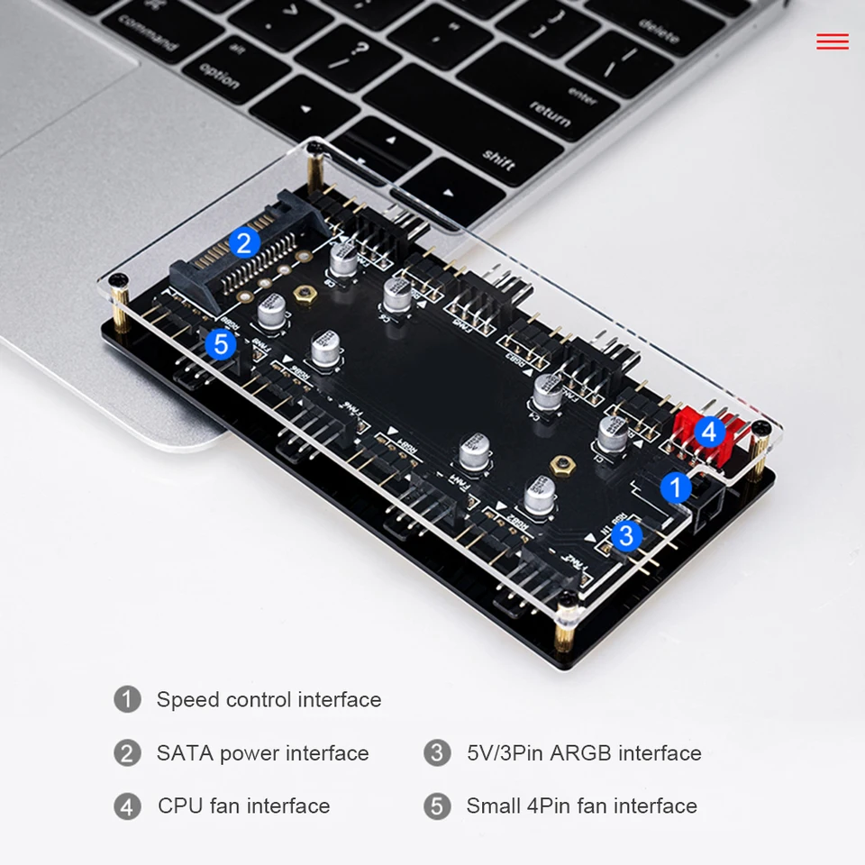 12V 4PIN/5V 3PIN COOLÁR VENTILÁRNE HUB Splitter SATA SATA DORDENIE ARGB/RGB PWM VENTRICKÝ VENTRICKÝ VENTRICKÝ PETTER s adaptérom nábojového náboja káblov