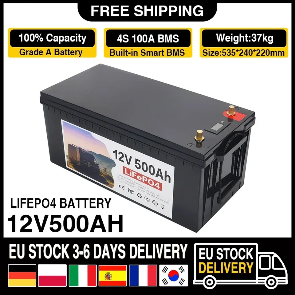 12V 500AH LIFEPO4 Littiumfosfát Fosforečnan vstavaný BMS na výmenu väčšiny záložnej energie Storage Energy Storage + nabíjačka