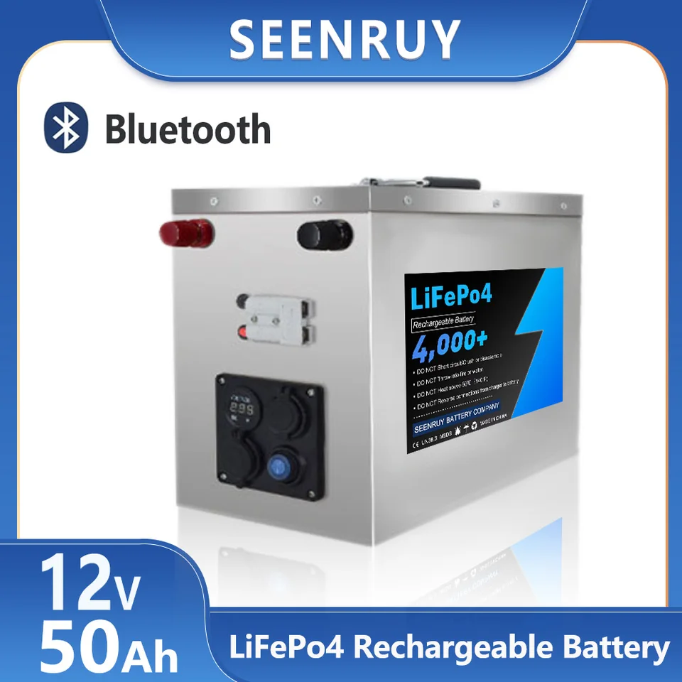 12V 50AH LIFEPO4 hlboký cyklus batérií Vstavané v BMS Voliteľné Bluetooth Ideálne pre RV Travel Camping Outdoors s 5A nabíjačkou