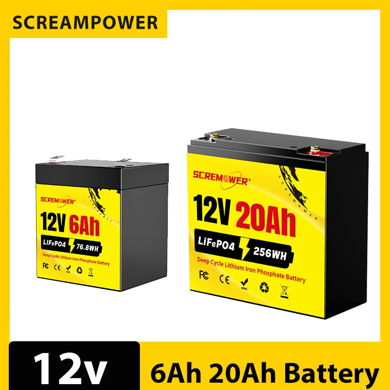 12V 6AH 20AH batéria, 4000+ hlboké cykly Nabíjateľné lítium LifePO4 batéria, pre RV, kemping, UPS, Elektrické náradie, ukladanie solárnej energie