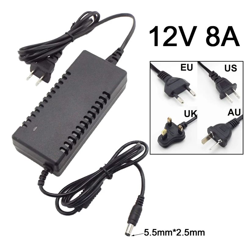 12V 8A 8000:00 AC až DC napájacieho adaptéra napájacieho prevodníka nabíjačky LED transformátora LED Transformátora pre CCTV Camera LED Svetlo LIGH