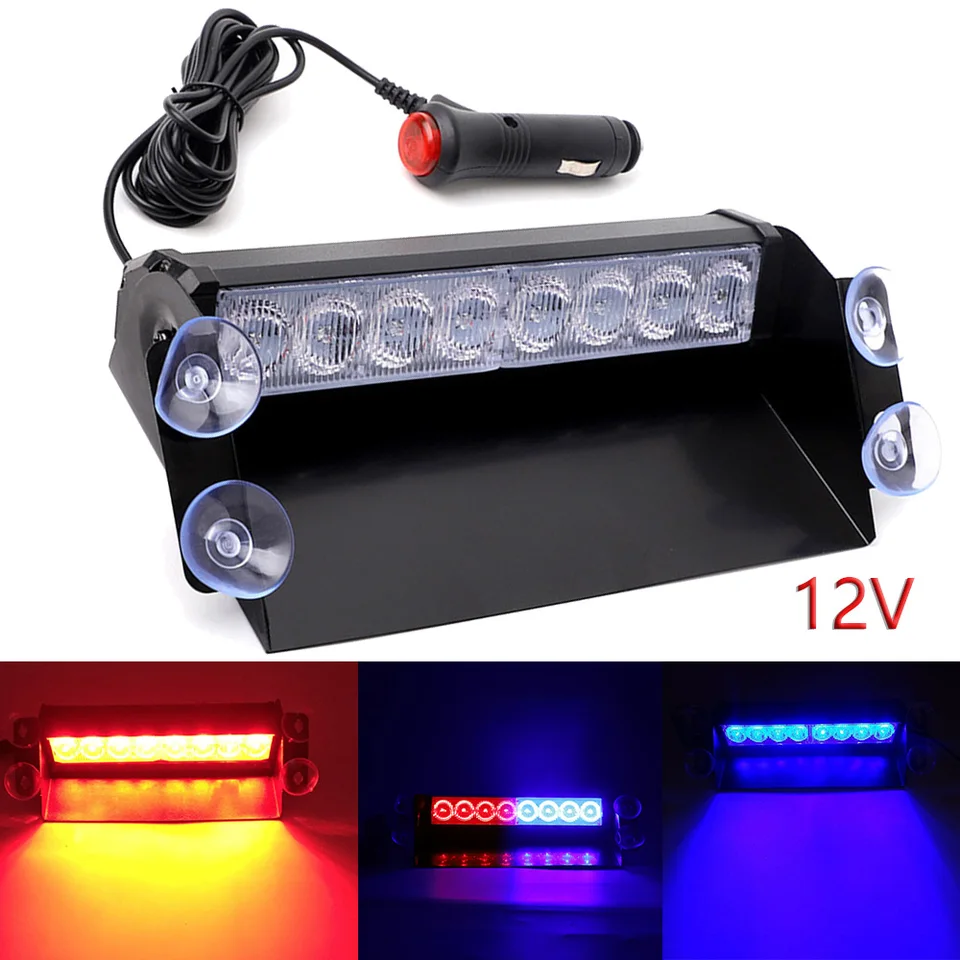 12V 8led LED Car Strobe Light Automotive Núdzové svetlo červené blikajúce výstražné lampy policajné stroboskopy s prísavkovým pohárom