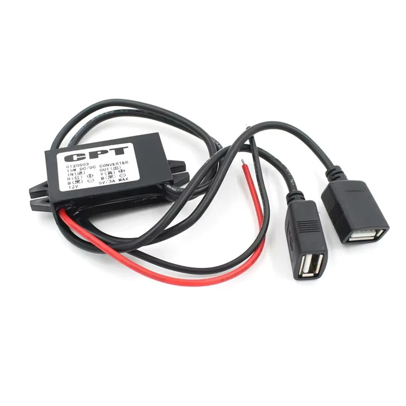 12V až 5V 3A 15 W Dual USB Adapter Converter Modul regulátor napájania Buck pre motorové motocykle nabíjačku na nabíjačku