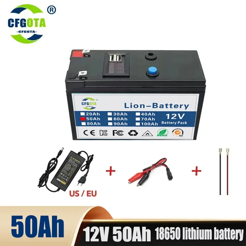 12V batéria 100AH ​​18650 lítium batérie Nabíjateľná batéria pre batériu elektrickej energie so solárnou energiou+12,6v3a nabíjačka