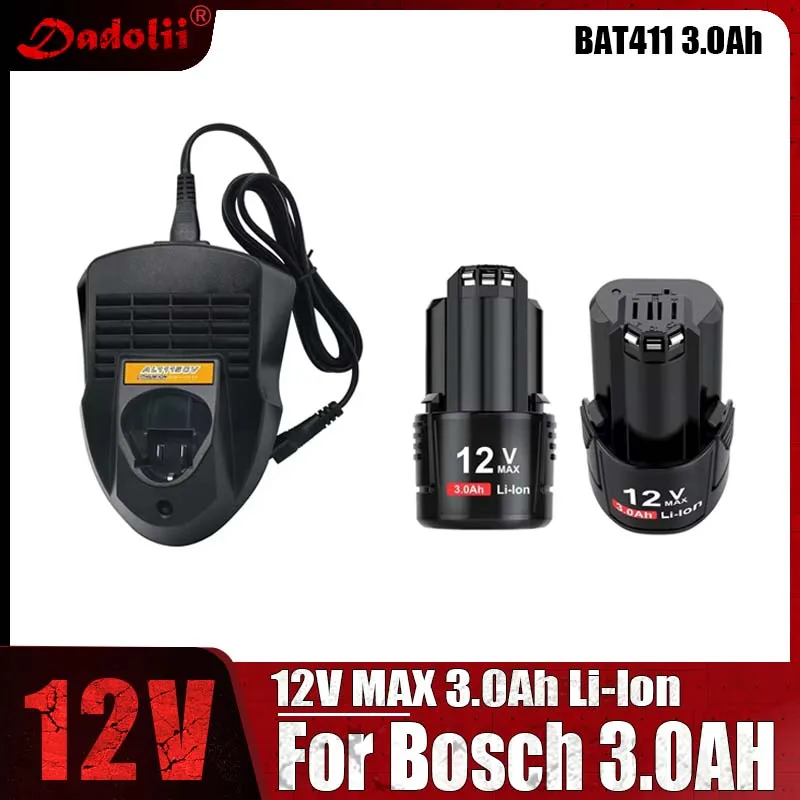 12V Bosch 3000 mAh bat411 Výmena batérie Bosch 12V batérie pre Bosch Bat412a BAT413A D-70745GOP 2607336013 2607336014 PS20-2