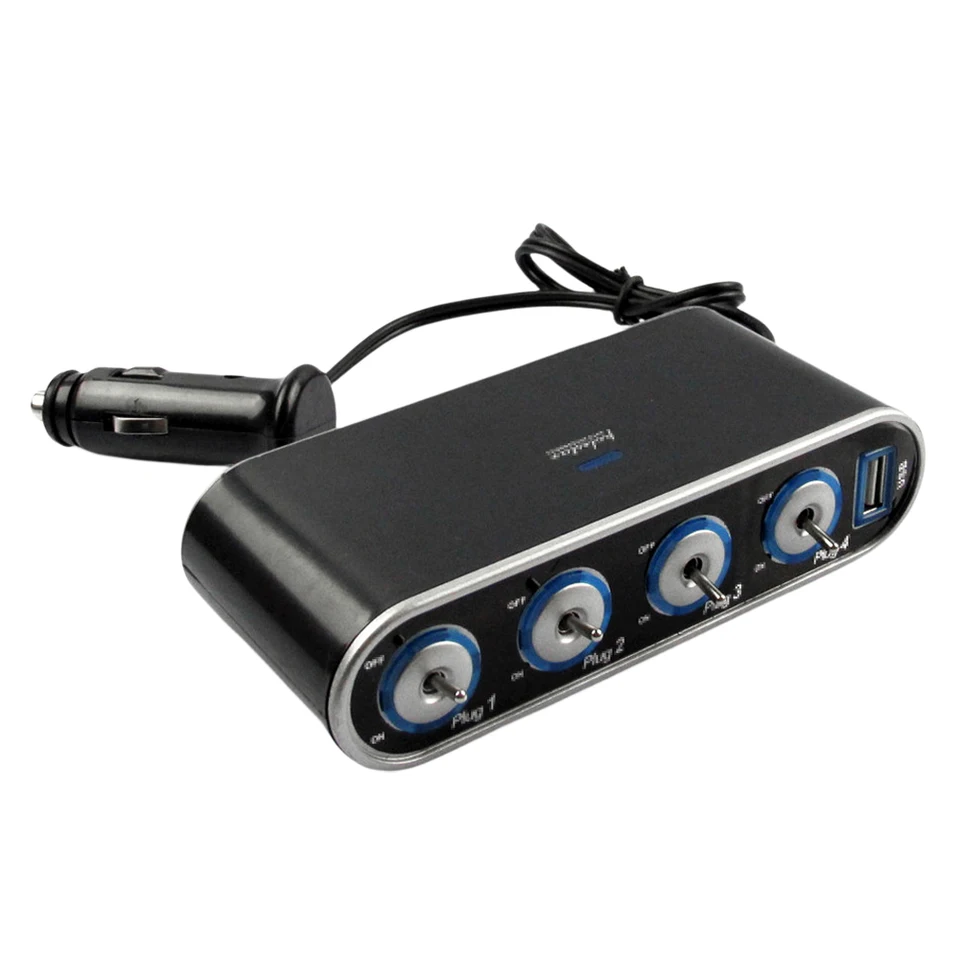 12V Cigareta zapaľovacia soketová štiepka 4 -Way Cigaret Univerger zástrčku USB port nabíjačku nabíjačku nabíjačku s viacerými zásuvnými automobilmi nabíjačkou