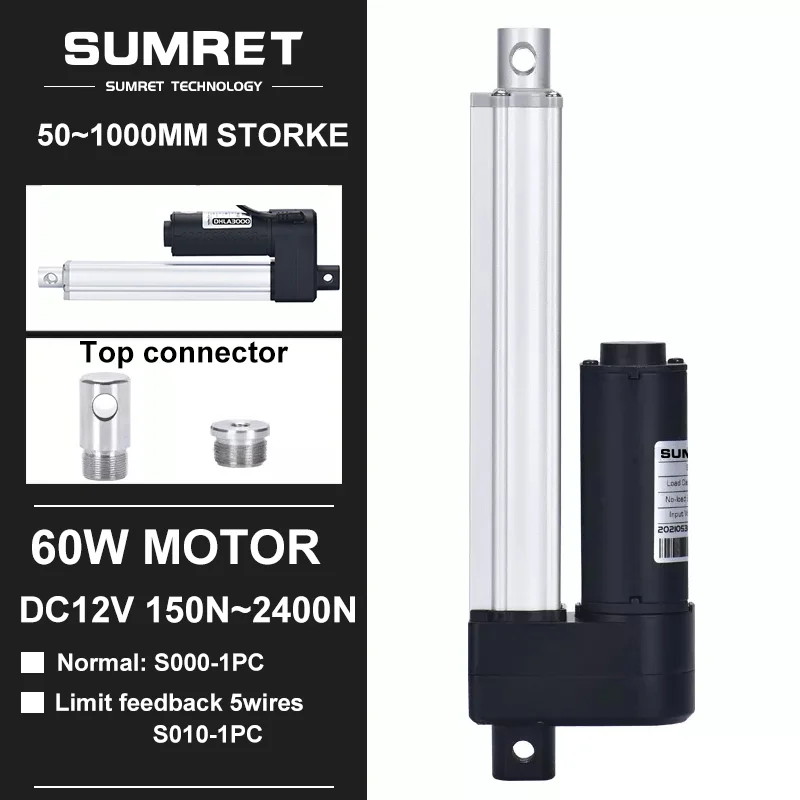 12V Elektrický lineárny ovládač 50-1 000 mm zdvih max2400n Otvárač dverí Motor Teleskopická trubica 1000 mm 800 mm 500 mm 300 mm 100 mm