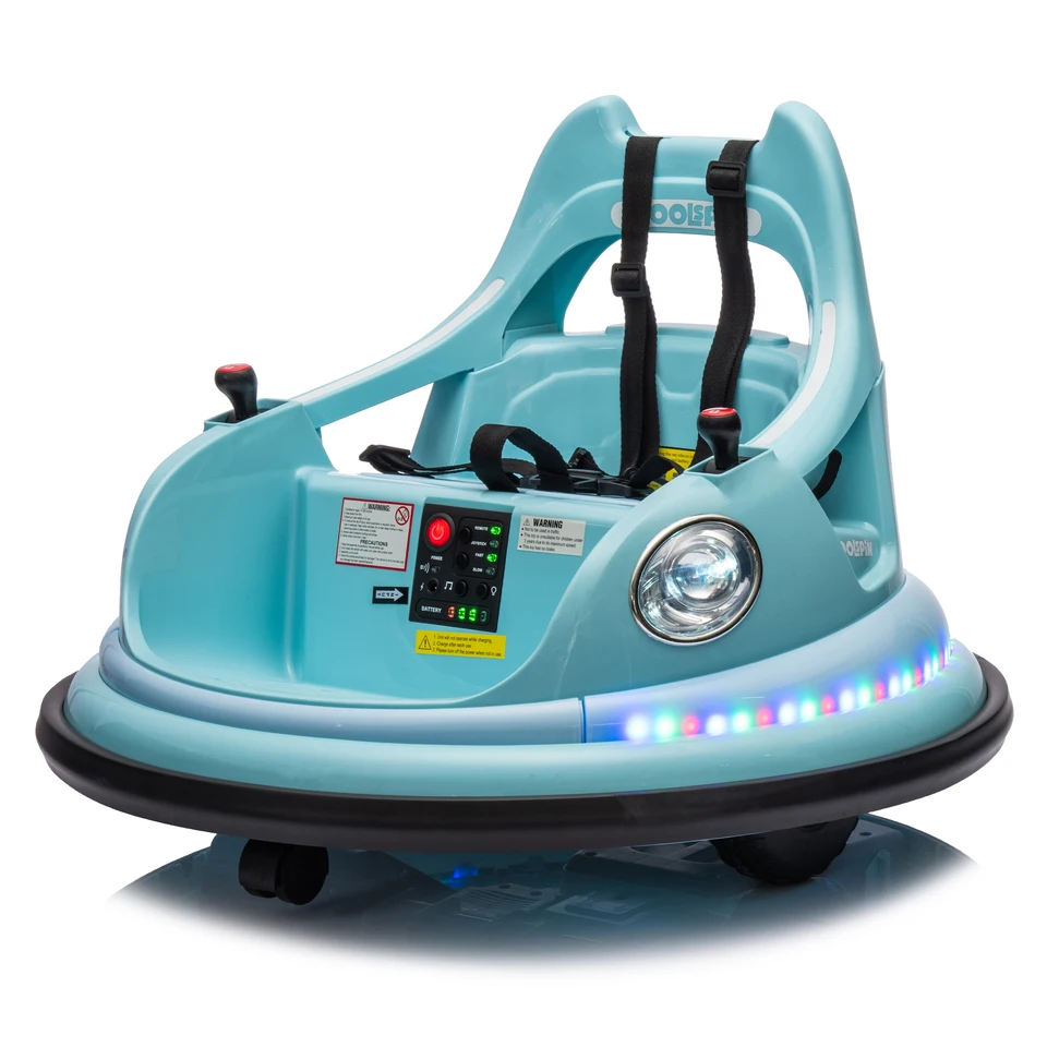 12V jazda na nárazníkovom aute pre deti, elektrické auto pre deti, 1,5-5 rokov, W/diaľkové ovládanie, LED svetlá, Bluetooth a 360 stupňov točenia