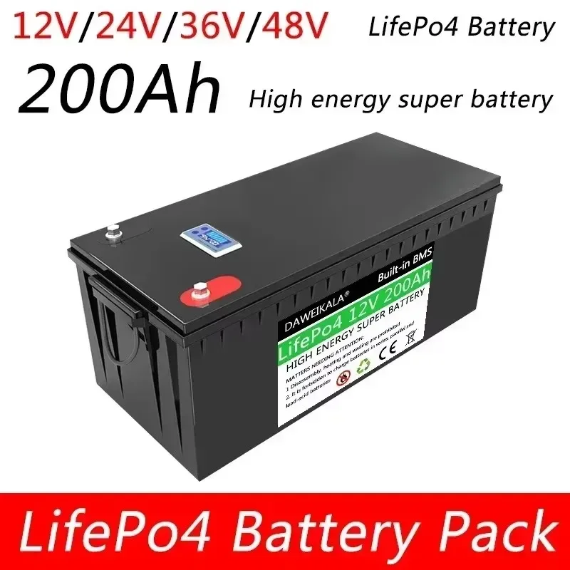 12V LifePo4 200AH LifePO4 BATÉRIA Vstavané BMS pre solárny systém RV Campers Golf CART Off-Road Solar Deep Cycle