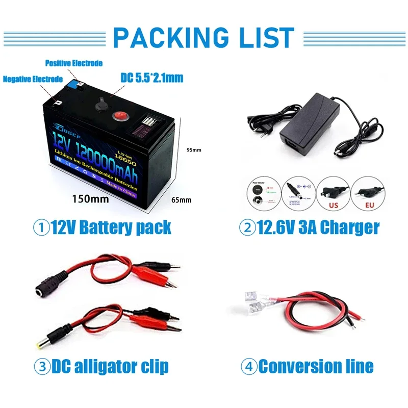 12V lítiová batéria 100 AK 18650 Nabíjateľná batéria pre solárnu energiu Elektrické LED svetlá batérie 12,6 V 3A Nabíjačka