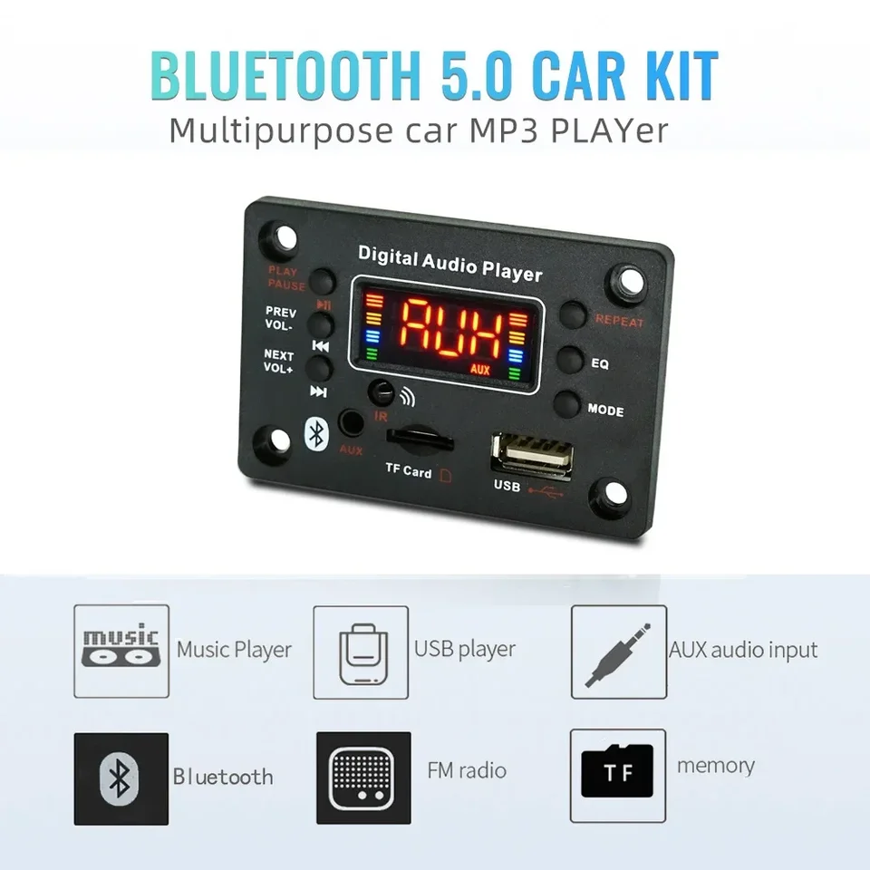 12V mp3 dekodérový doska Bluetooth5.0 CAR MP3 prehrávač USB Modul FM AUX Radio pre Handsfree reproduktor