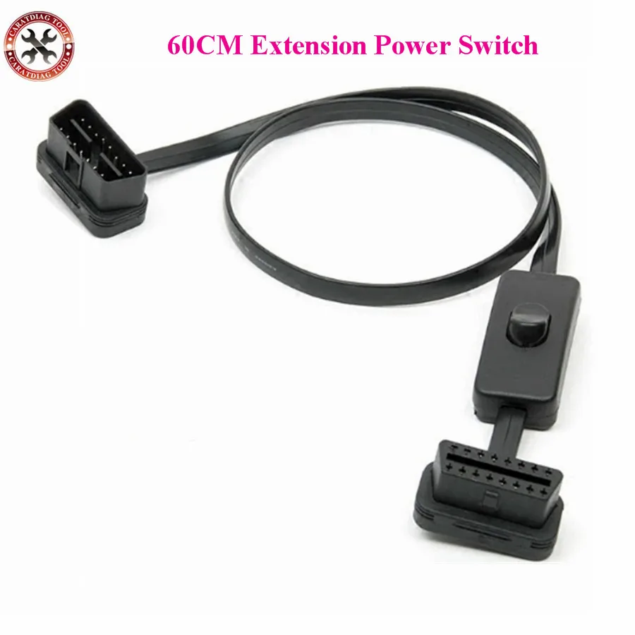 12V Muž 16 PIN J-1962 až Žena 16pin kábel OBD2 Plochý tenký adaptér OBD s prepínačom 8-jadrová 16pinová zástrčka OBD1 OBD2 Predlžovací kábel