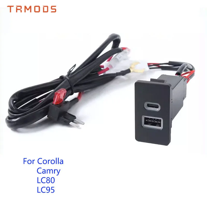 12V Rýchly dvojitý port nabíjanie USB QC3.0 Type-C PD Rozhranie Socket Socket CAR nabíjačkou pre Toyota Corolla Camry LC80 LC95