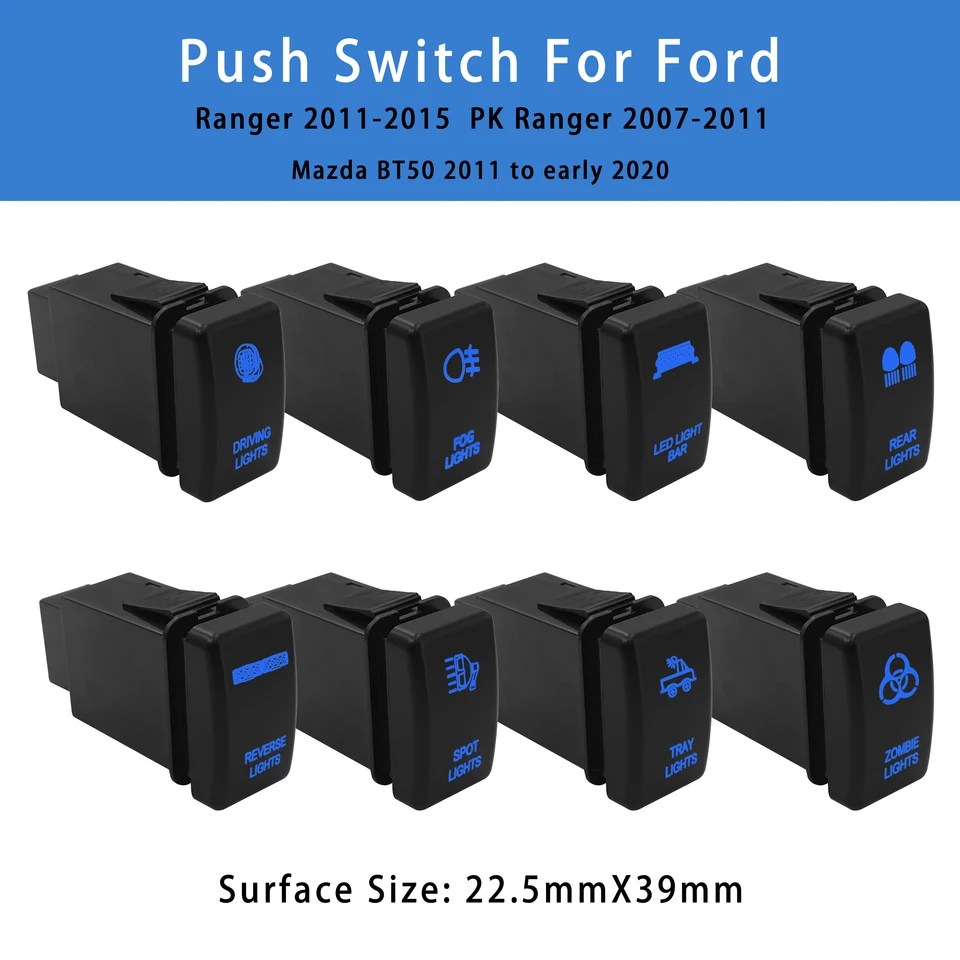 12V Stlačenie tlačidla na tlačidlo Tlačidlo Blue LED LED LEG Svetlá hmlová hmlová hmla Beacon pre Ford PK Ranger Mazda BT50 OEM Výmena doplnkového doplnku OEM