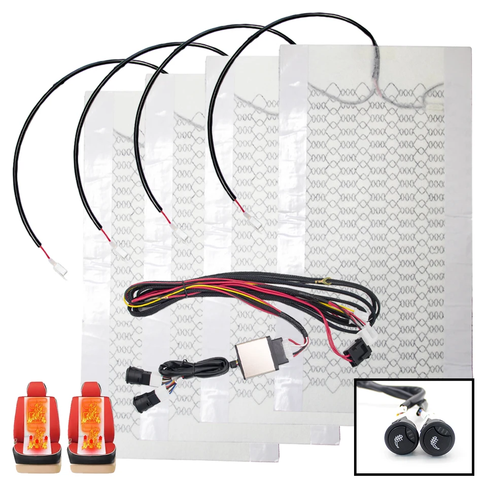 12V Univerzálne teplé podložky z autosedačky z uhlíkového vlákna 3 úrovne vyhrievané vykurovacie okrúhle okrúhle ovládacie spínač zimné ohrievacie sedadlá