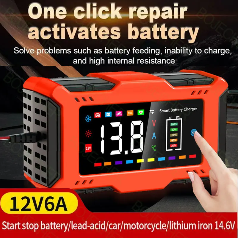 12v6a Auto batéria nabíjačka pre olovenú kyselinu / lítium železné batérie nabíjacie adaptéry nabíjačku pulzov nabíjačku EÚ / US