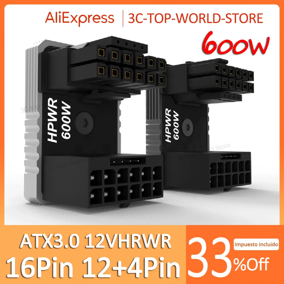 12VHPWR lakťový adaptér hliník ATX 3,0 16PIN GPU Power Connector 600W PCIE5.0 napájací adaptér 12+4pin 180 stupňov adaptéra pre RTX