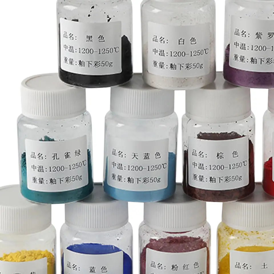 12x keramické podľahlé farby farby keramickej glazúry Náprava keramika Clay Pigment Farby 50G pre bisque galériu Lover Pottery Lover