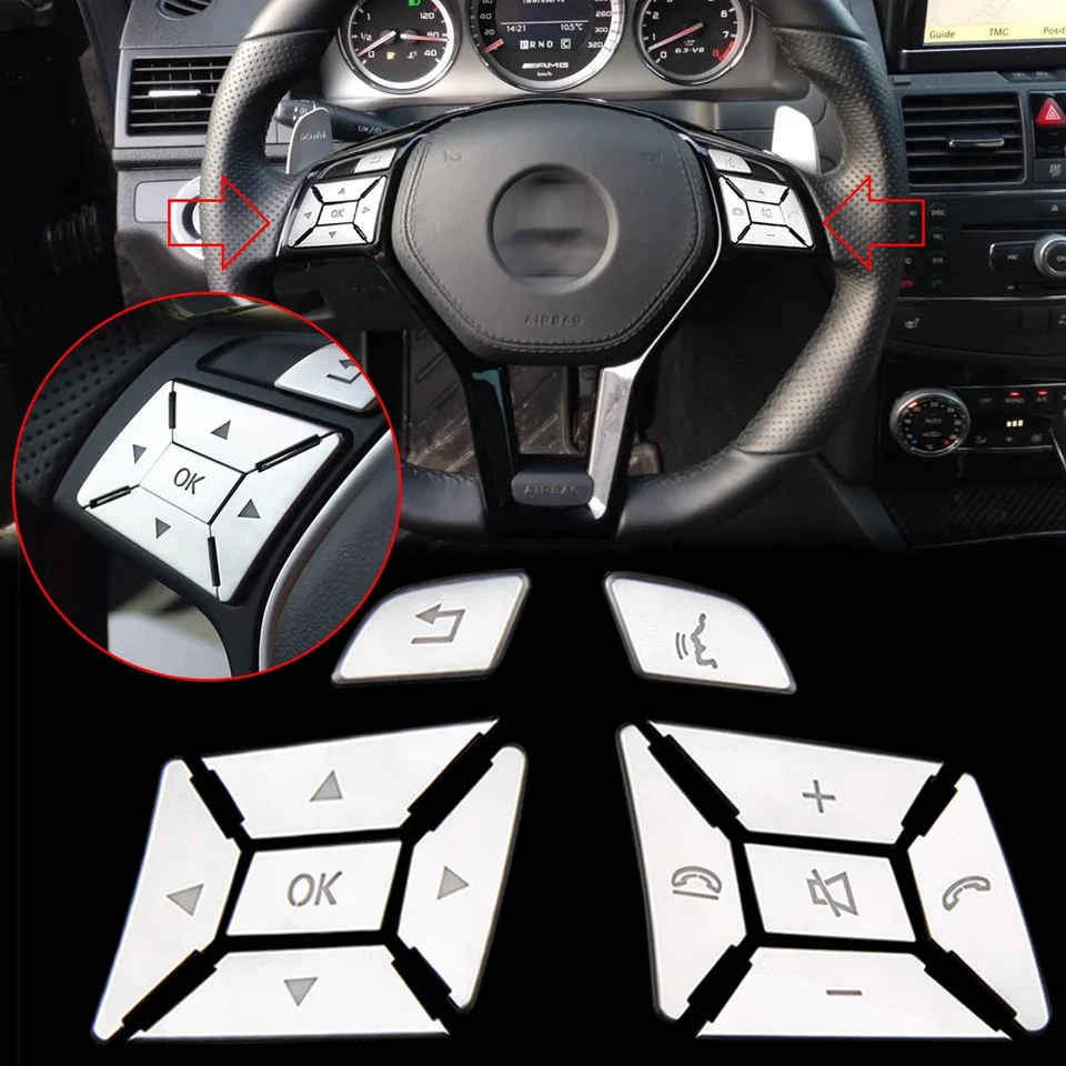 12x strieborná nálepka na spínač tlačidla volantu pre Mercedes Benz EKG Class W204 CLA GLA ML GL GLK GLE GLS W204 W117 212