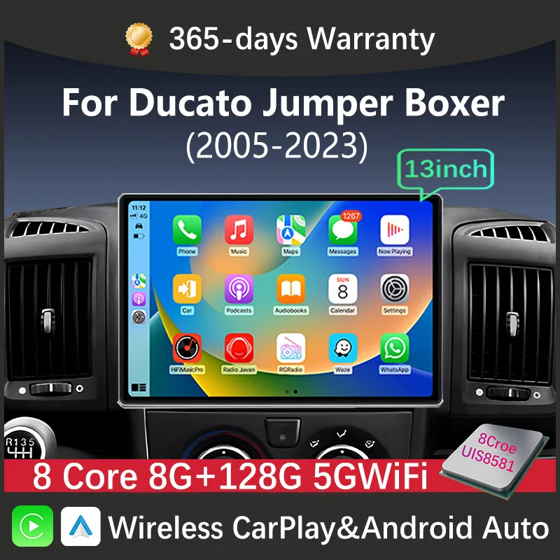 13,1 palca 2 DIN inteligentné rádio pre Fiat Ducato Citroen Jumper PEUGEOT Boxer Wireless CarPlay Android Auto Stereo Multimedia Player