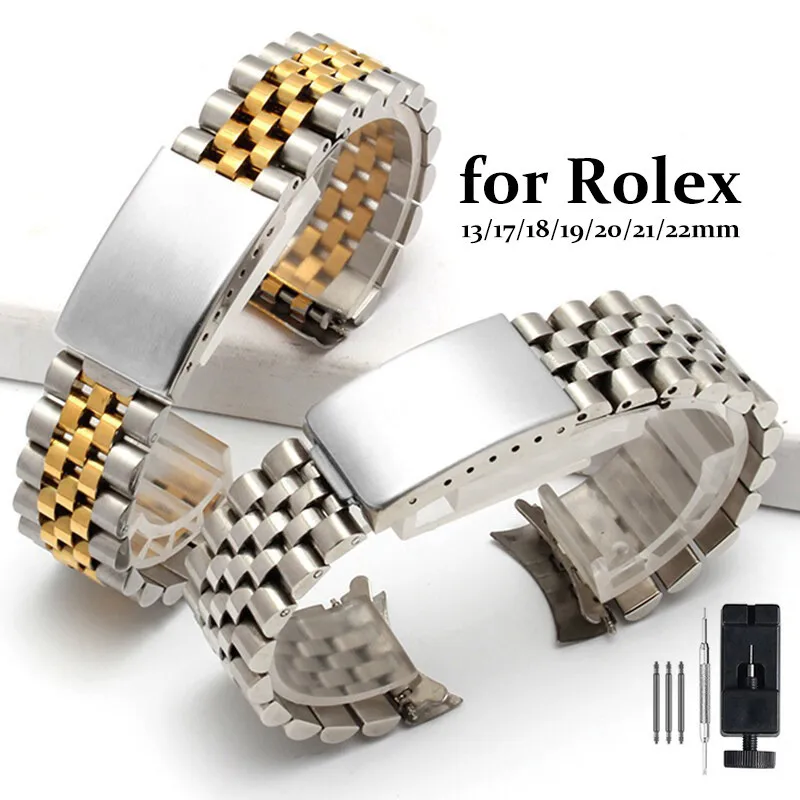 13/11/18/19/20/21/22m/22 mm z nehrdzavejúcej ocele pre hodinky pre Rolex DATEJust JAST Zakrivené kovové kovové jubilee náramok žien mužov náramok