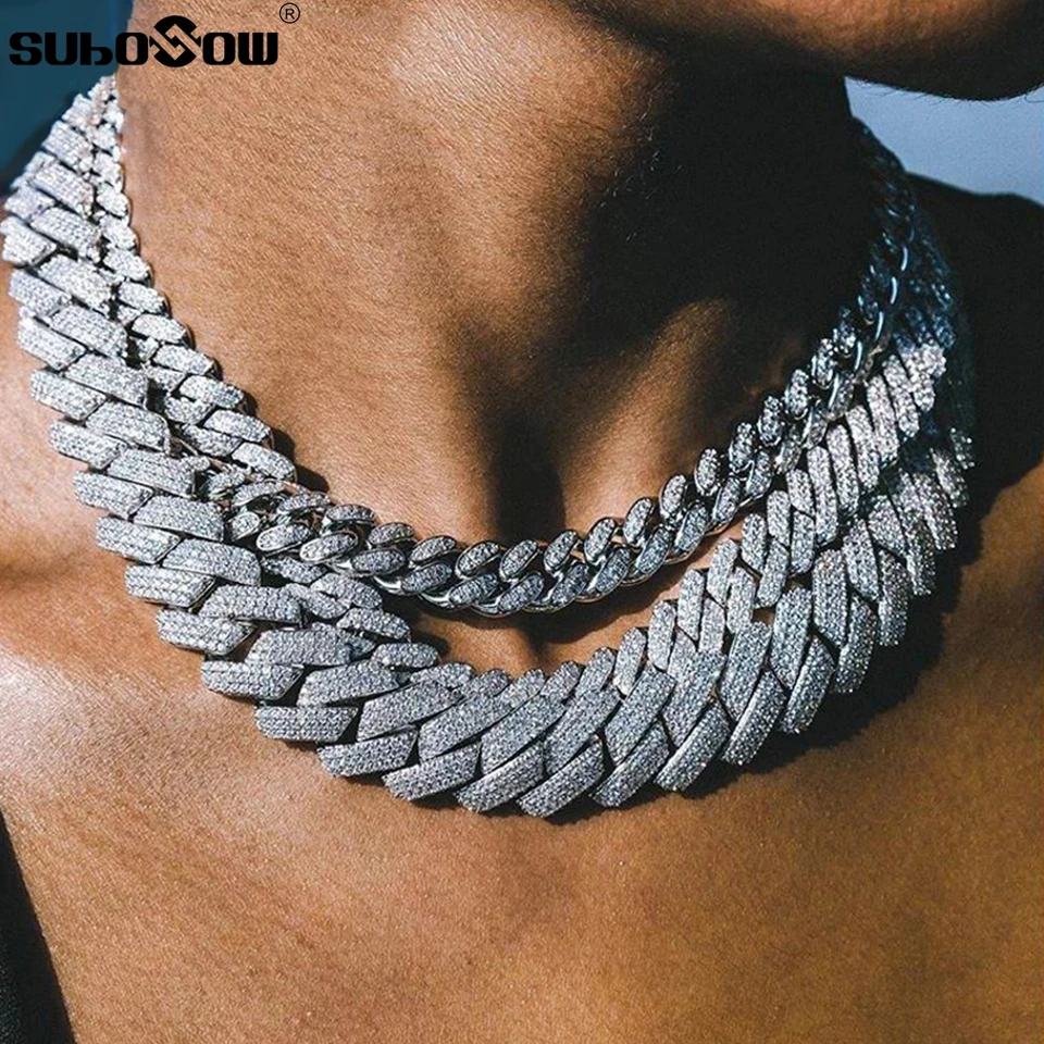 13/14/20 mm hiphop Iced out out retiaz kubánsky reťazec Náhrdelník pre mužov Zlato strieborná farebná shinestone dlážka Pánske kreslené šperky darček