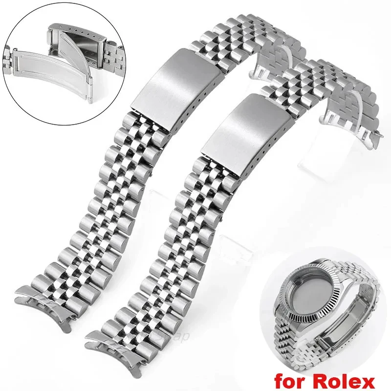 13/20/20/21 mm zakrivený koncový kovový remienok pre Rolex Datejust Just Just WatchBands Solidless Ocen Band pre jubilee náramky