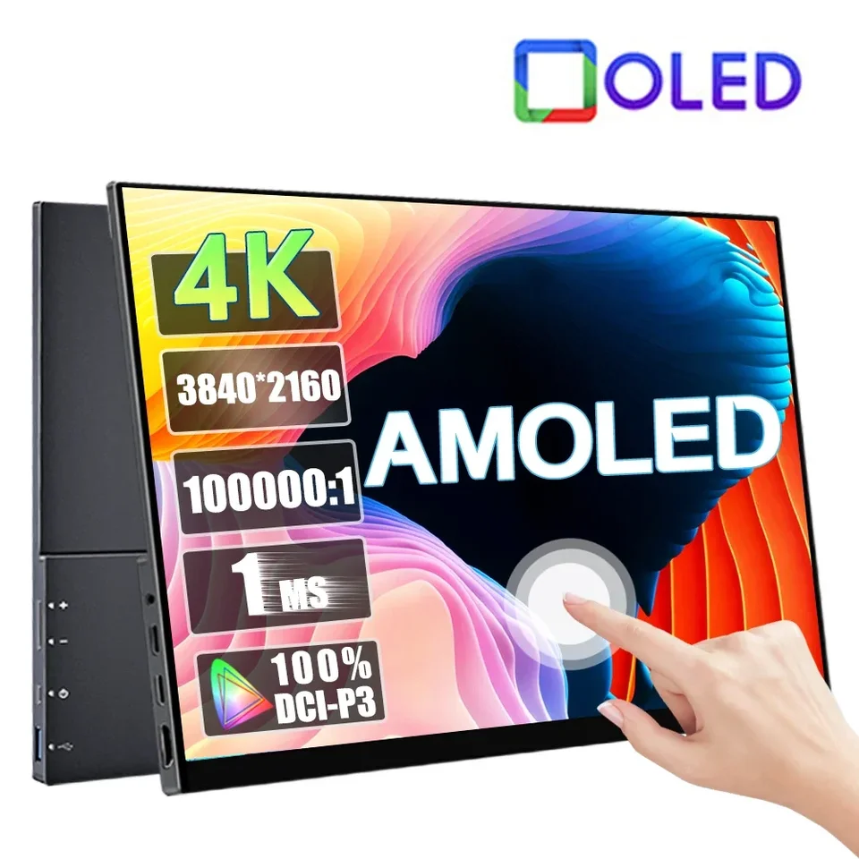 13,3/15,6 palca 4K AMOLED Touch Screen prenosný monitor 3840*2160 550NIT 100000: 1 1 ms herný displej pre počítač PC Phone Phone Xbox PS5