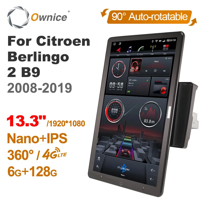 13,3 palca OWNICE 1DIN Android 12.0 Automobilové rádio 360 Panorama pre Citroen Berlingo 2 B9 2008-2019 Auto Audio SPDIF 4G LTE NO DVD