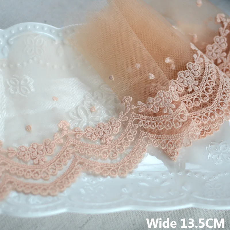 13,5 cm Široký typ slle oranžová sieťová tkanina Vyšívaná okrajová lemka čipkovaná sukne sukne Hemlines Head Head Závoj DIY Šší šitie dekor