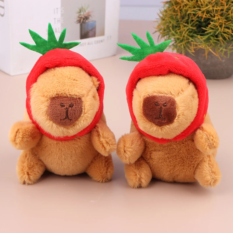 13 cm korytnačky batoh cabara plyšy kawaii jahodové klobúky Capybara plyšové hračky simulácia plnené zvieratá deti narodeniny darčeky