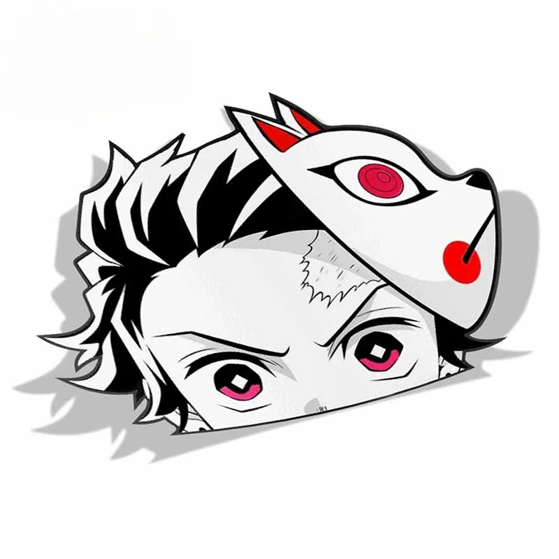 13 cm x 9,2 cm pre Tanjiro Kamado Demon Slayer Peek Anime Big Head Vinyl Transfer Car Sticker JDM okna