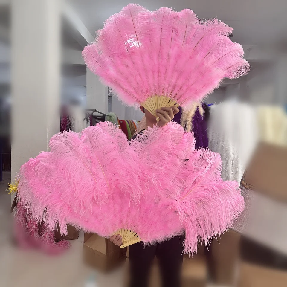 13 kostí Big Hand Hold Skladací fanúšik ružový prírodný pštrich Feather Fan Fan For Performance Dance Fans Carnival Stage Show Ress