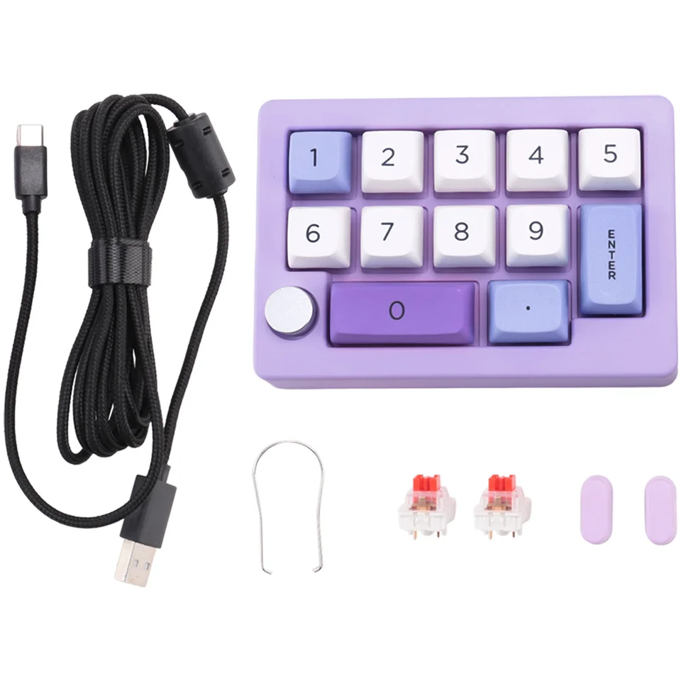 13 Kľúčové makro programovateľné horúce vymeniteľné mechanické spínač 7 Farba RGB Light Gaming Mini Klávesnica Číselná klávesnica Purpurová