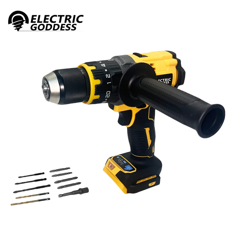 13 mm 1650 ot./minpm bezdrôtový nárazový vrták s 10 bitmi, motor bez kefiek, lítiový elektrický pohon, vhodný pre 20 V dewaltovú batériu.