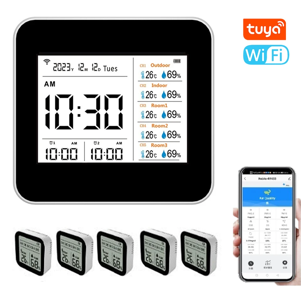 13 v 1 tuya wifi inteligentný teplomer Hygrometer v interiéri Presná teplota Monitor vlhkosti Monitor s časom/kalendárom/alarmom