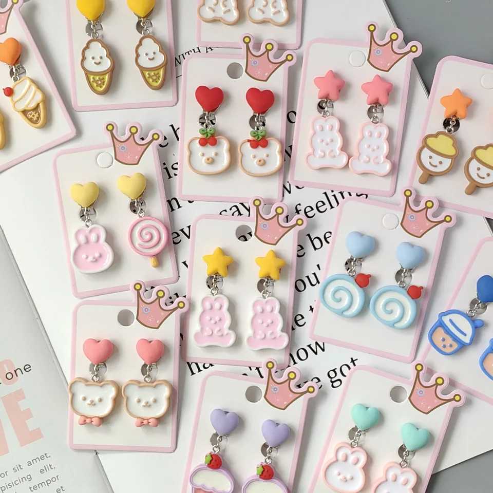 13 Štýl roztomilý karikatúra detí Dievčatko Dievčatá Kames Kids Zvieratá Zmrzlina Zmrzlina Resin Ear Clip na bez prepichnutých náušniciach