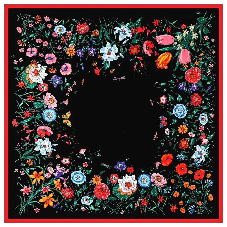 130*130 cm luxusný kvetinový výtlačok Ruský národný šál šál Ženy Twill hodvábne šatky Šarty Žena Fourlard Bandana