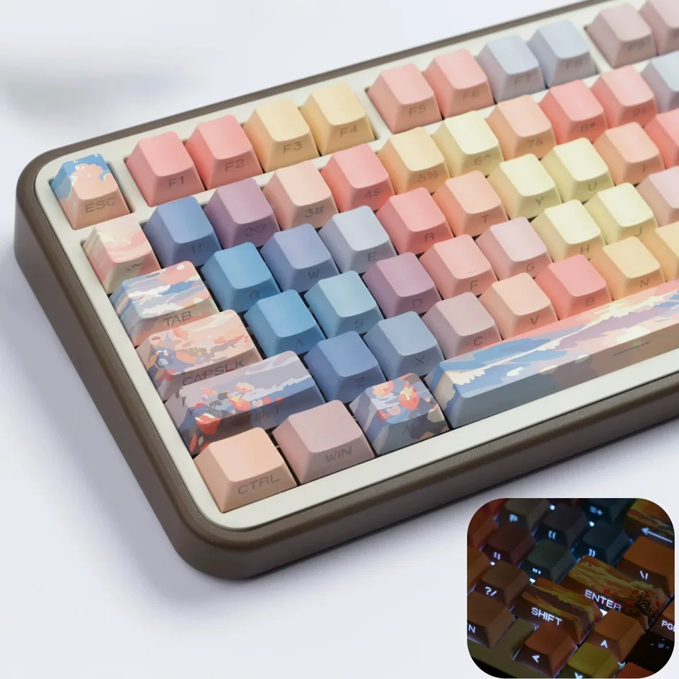 131 klávesov bočná tlač podsúvača 5 bočné farbivo-sub pbt keycap rgb čerešňový profil pre čerešňu MX Gamer ISO Layout Mechanical Keyboard