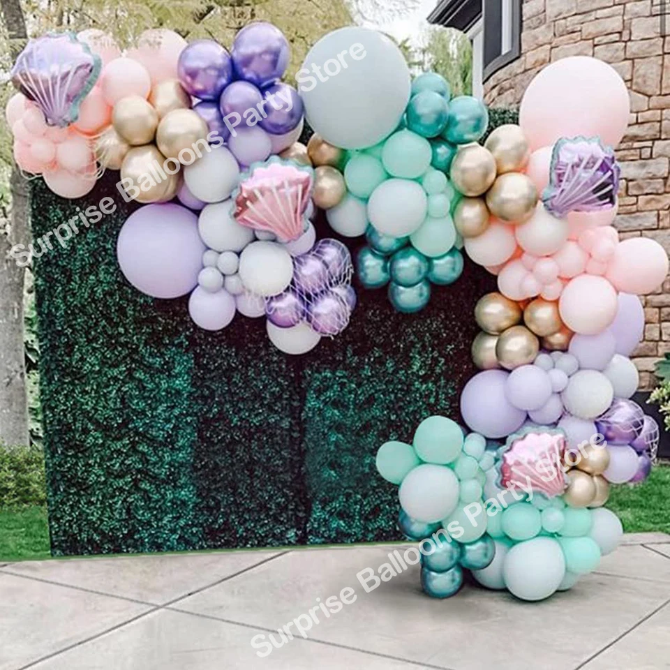 131ks morská panna Tail Party Balón Arch Garland Kit Kit Mermaid Shell Foil Ballon 1. dievča narodeninové oslavy dekorácie svadobné héliové glóbus