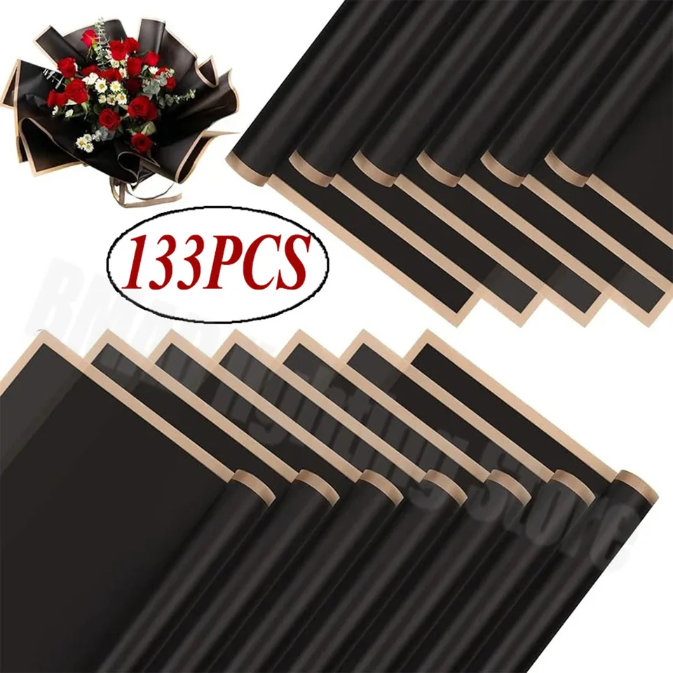 133ks/balenie Čierny zlatý okraj Rose Border Balping Paper Korean Style Darček zabalenie kvetinársky kytica Balenie papiera