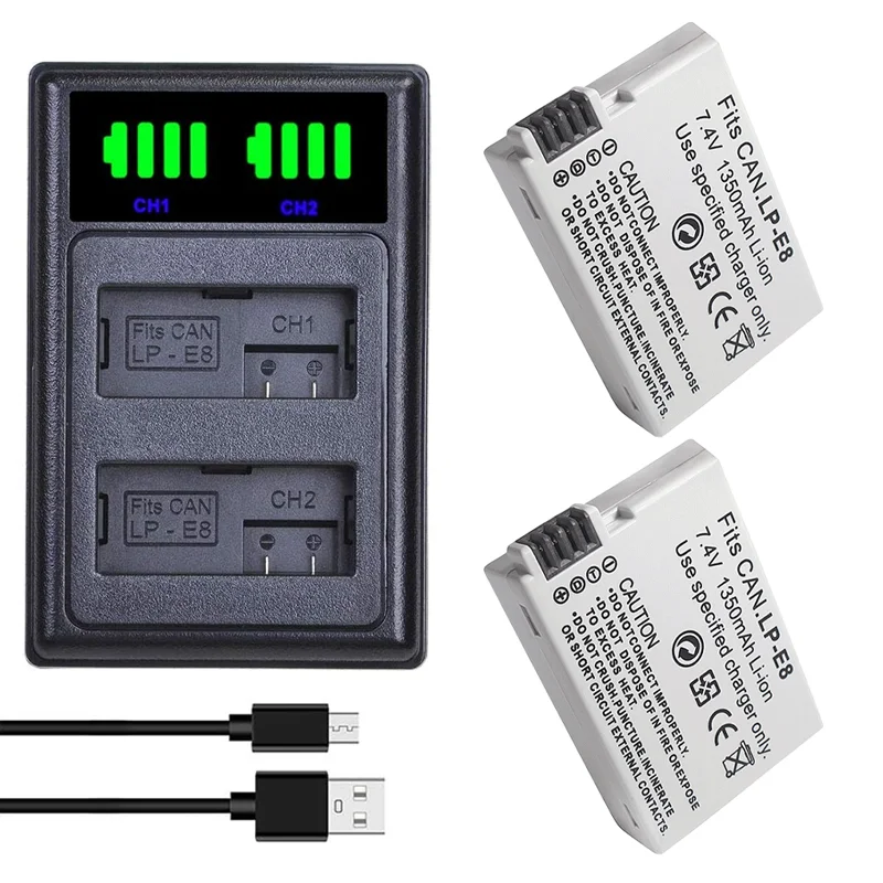 1350MAH LP E8 LP-E8 Batéria+LED nabíjačka pre Canon EOS 700D, 650D, 550D, 600D, 700D Rebel T5i T4i T3i T2i, Kiss X7I X6I X5 X4
