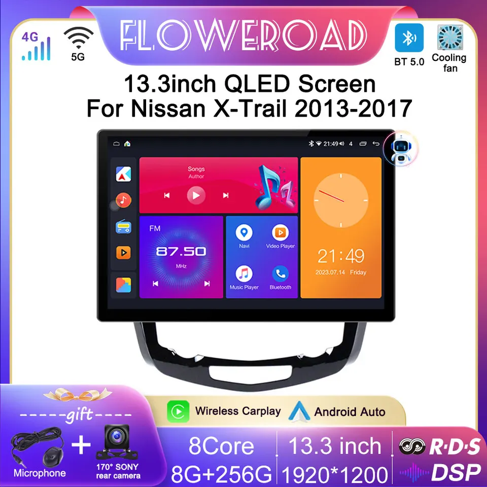 13inch Android 13 Car Radio Multimedia Player pre Nissan Qashqai X -Trail 2013 - 2017 Bulit v bezdrôtovej CarPlay Android Auto QLED