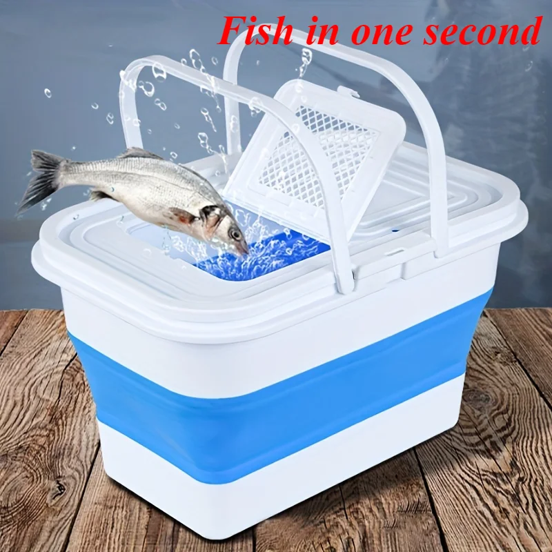 13L Live Fish Bucket Fishing Equipment s prenosným skladaním a priedušnou sieťou vhodnou pre vonkajšie cestovanie, turistiku a rybolov