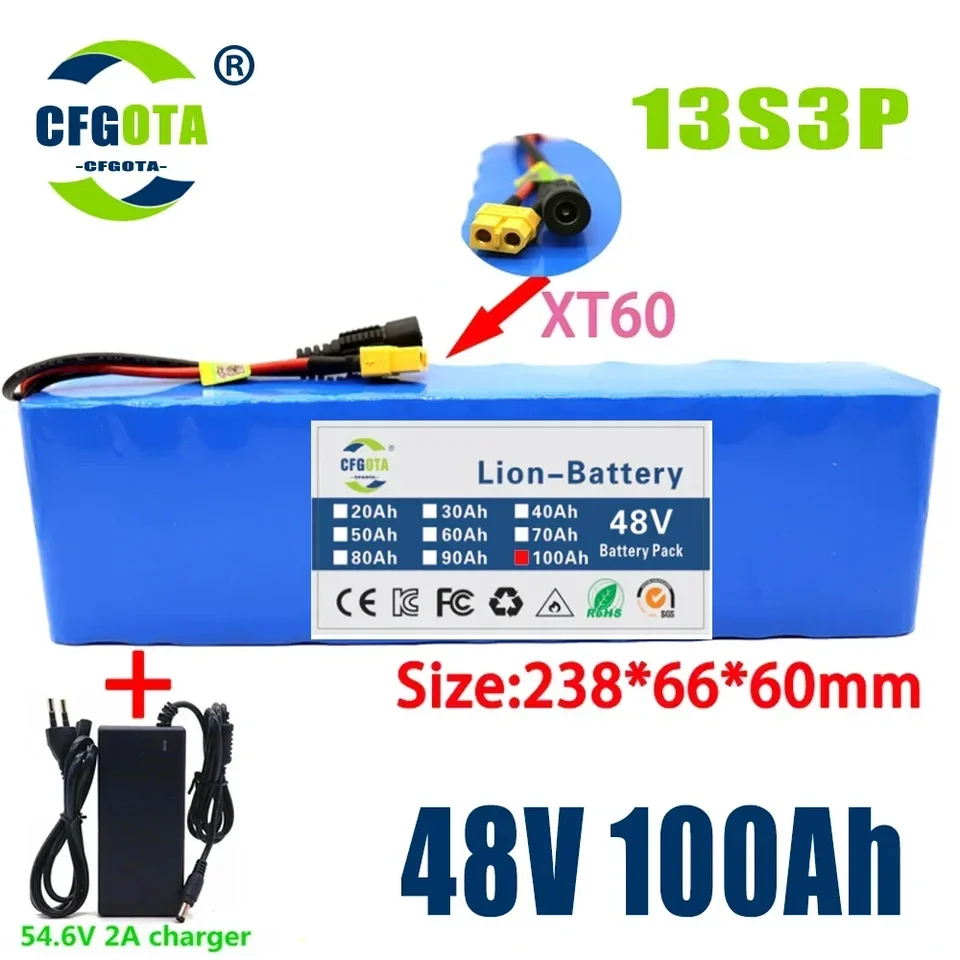 13S3P 48V 100000MAH 100AH ​​lítium-iónovej batérie s 1 000 W BMS, vhodné pre 54,6 V