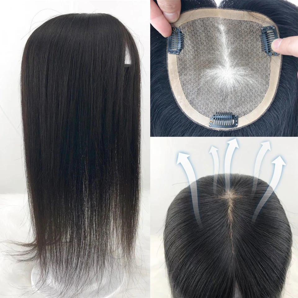 13x15 cm Priedušná hodvábna základňa Ženy Topper Mongolia panenské ľudské vlasy Topper Skin Skin Top Clips v príčinách Free Parting 10-16