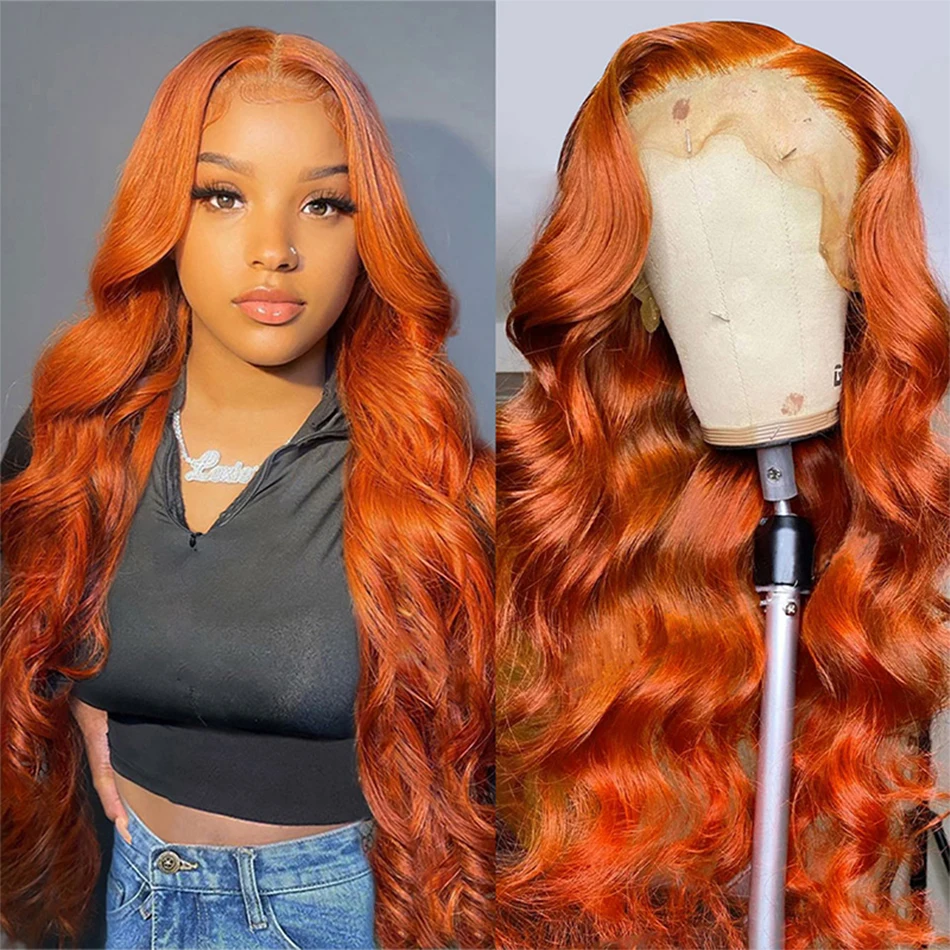 13x4 Body Wave Orange Ginger Lace predné parochne Parochne ľudské vlasy pre ženy 13x6 HD bez Glueless Lace Frontal Parochňa 4x4 Uzáver ľudských vlasov parochňa