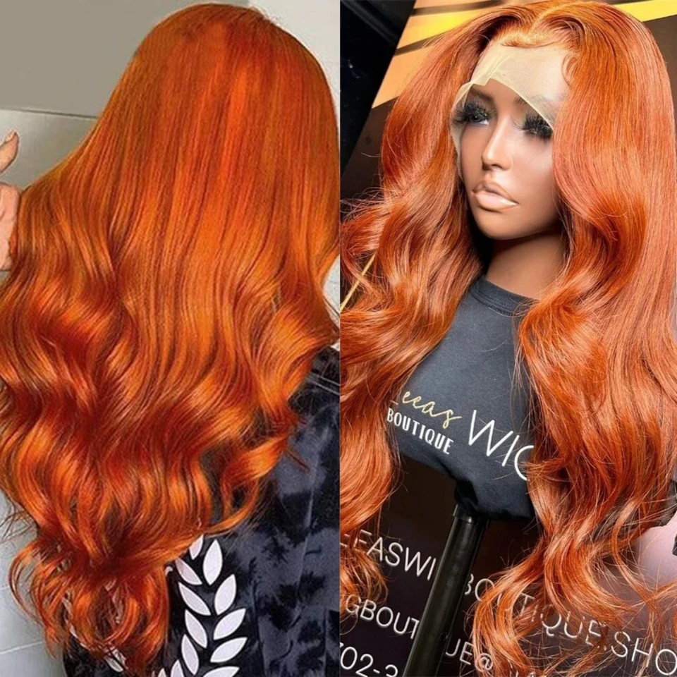 13x4 Oranžový zázvorový zázvor zafarbený HD Čipka predná parochňa Human Hair Body Wave Rovná predná parochňa vopred vytrhnutá ľudská vlasová parochňa pre ženy