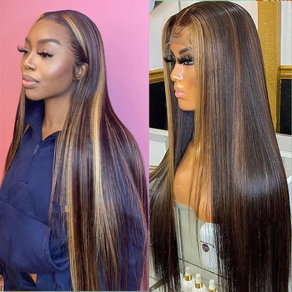 13x4 Rovné zvýraznenie Blonde Lace Lace Front Parochňa Brazílske ľudské vlasy bielené rovné ombre 13x6 HD čipky čelné parochne pre ženy