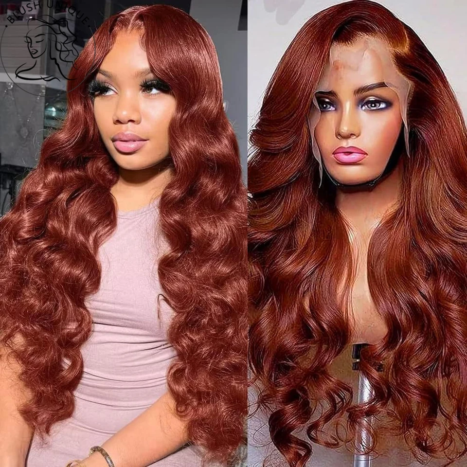 13x6 Dlhá vlna tela Čipky predné parochne Reddish hnedé čipky predné parochne syntetické HD vopred vytrhnuté tepelne odolné s tepelne bezbranné parochne pre ženy